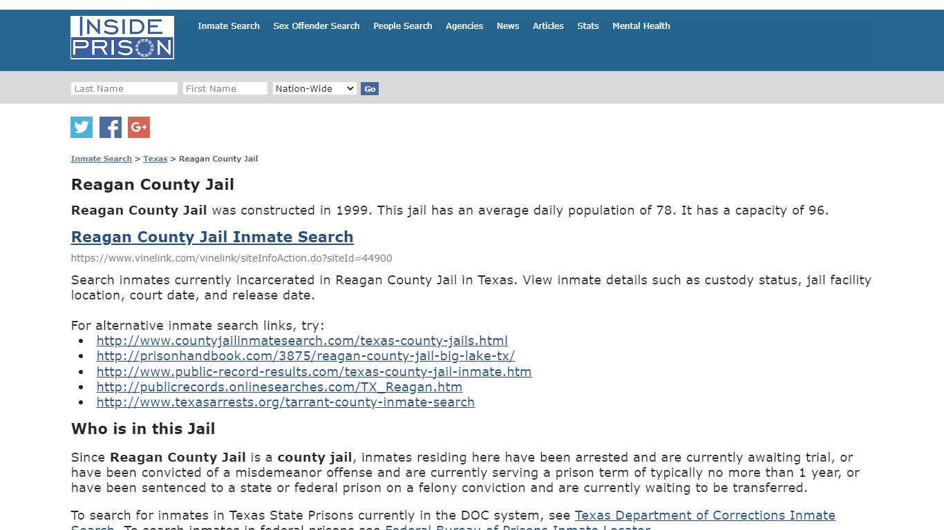 Reagan County Jail - Texas - Inmate Search - Inside Prison